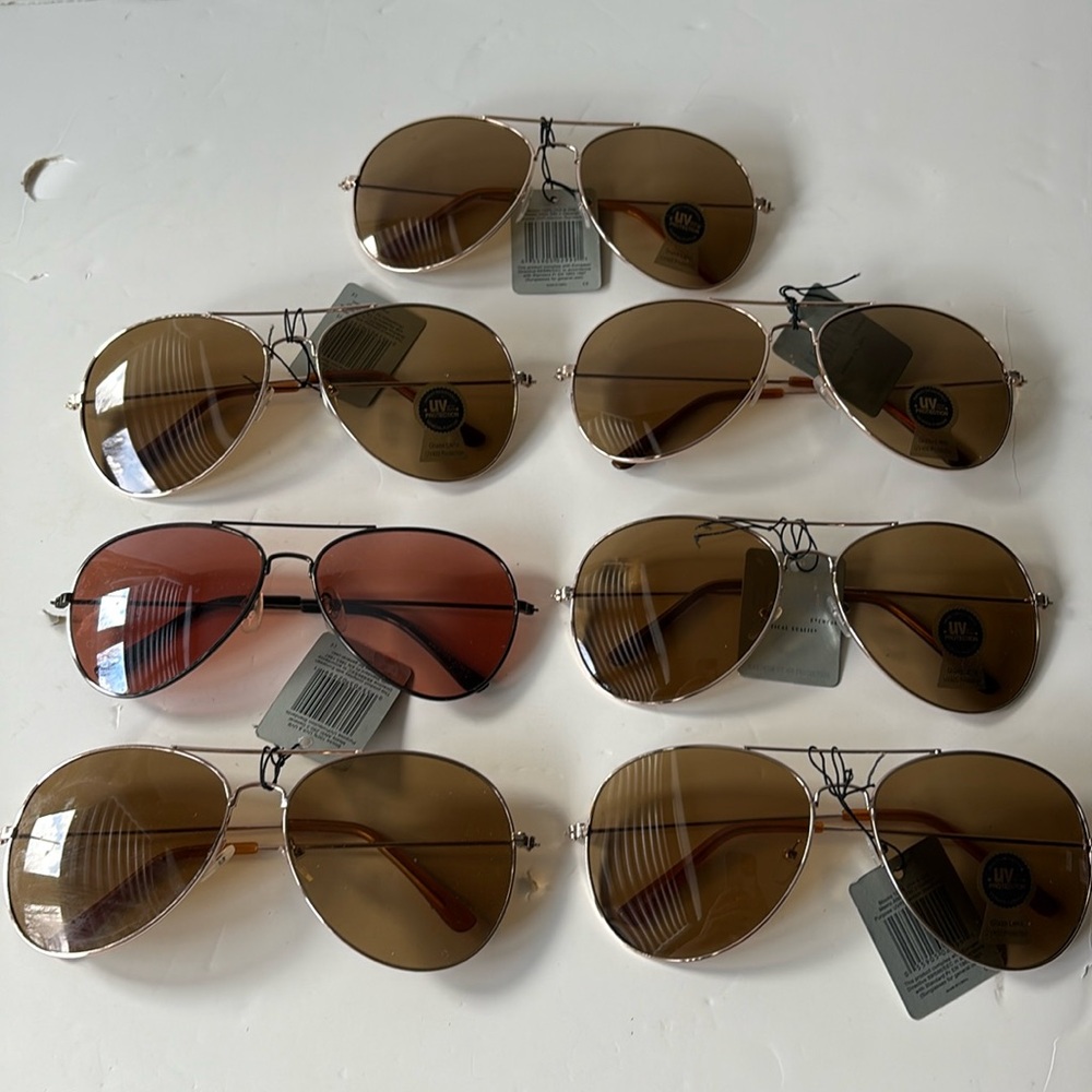 New - Lot of 7 Womens Mens Unisex Aviator Pilot Sunglasses Assorted